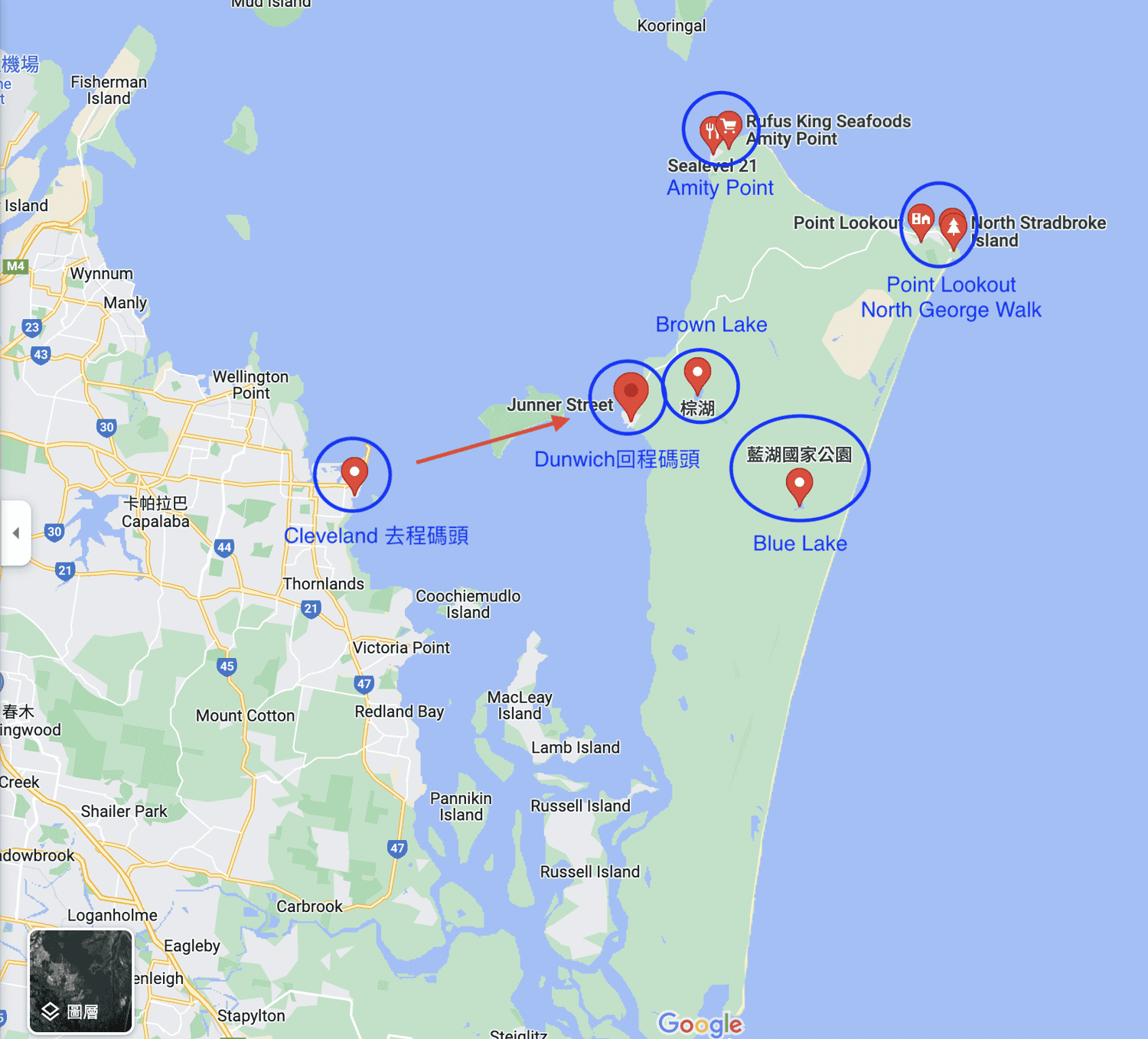 North Stradbroke Island景點地圖