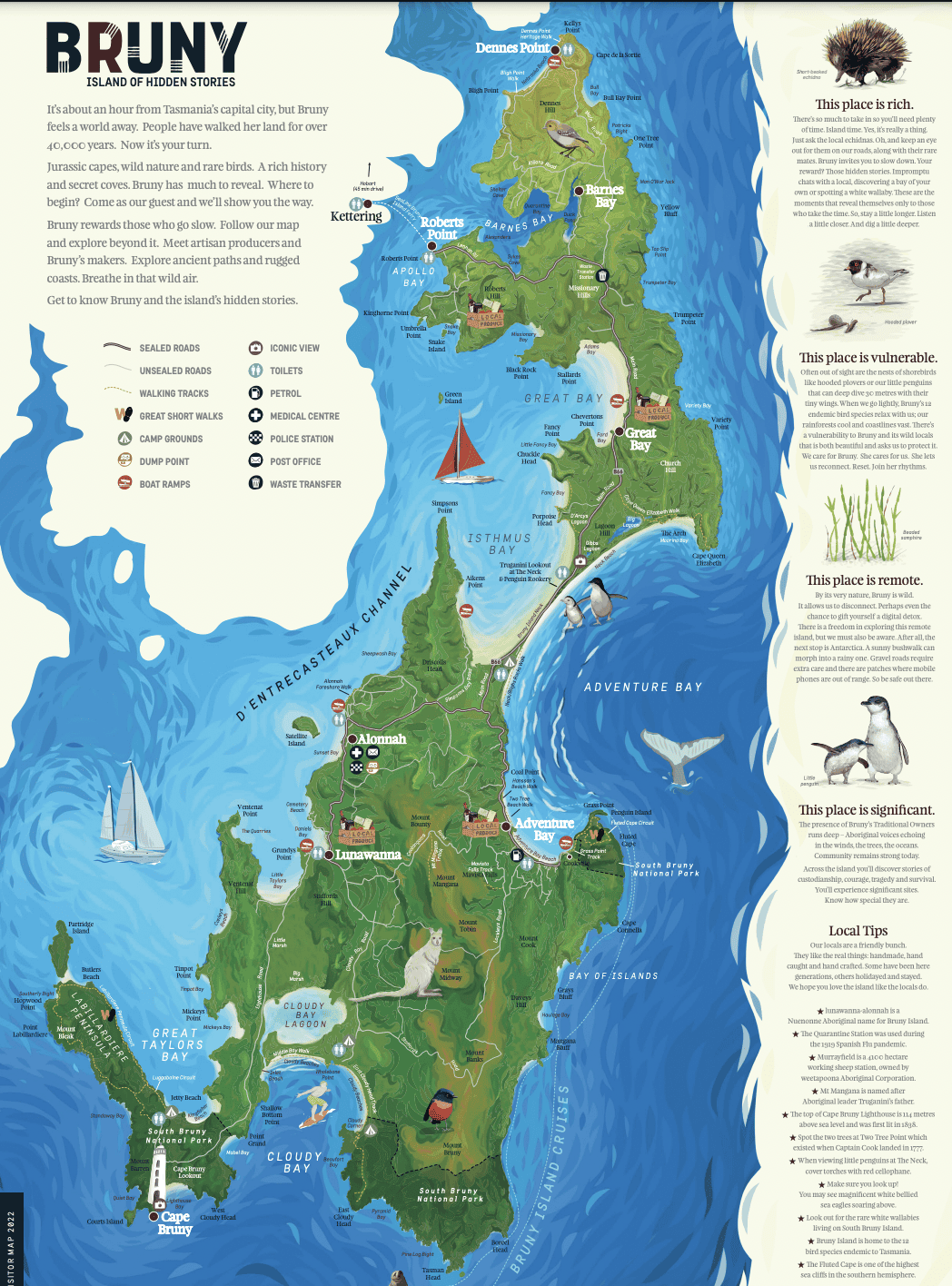 【塔斯馬尼亞度假勝地】布魯尼島Bruny island:生蠔起司、遊船巡航、住宿推介 - 第4張圖 布魯尼島景點地圖 bruny island travel map